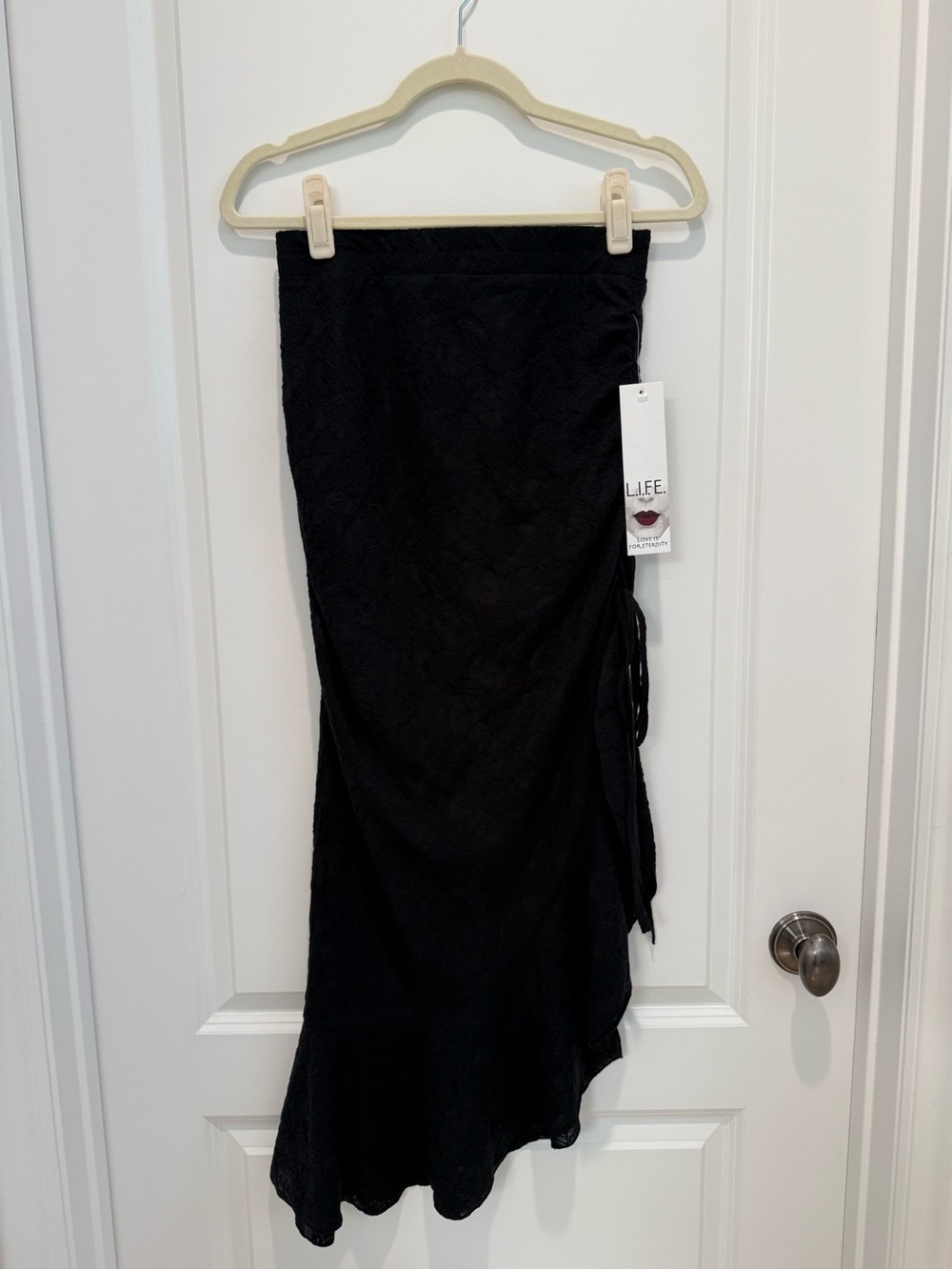 Black Asymmetric Ruffle Midi Skirt NWT